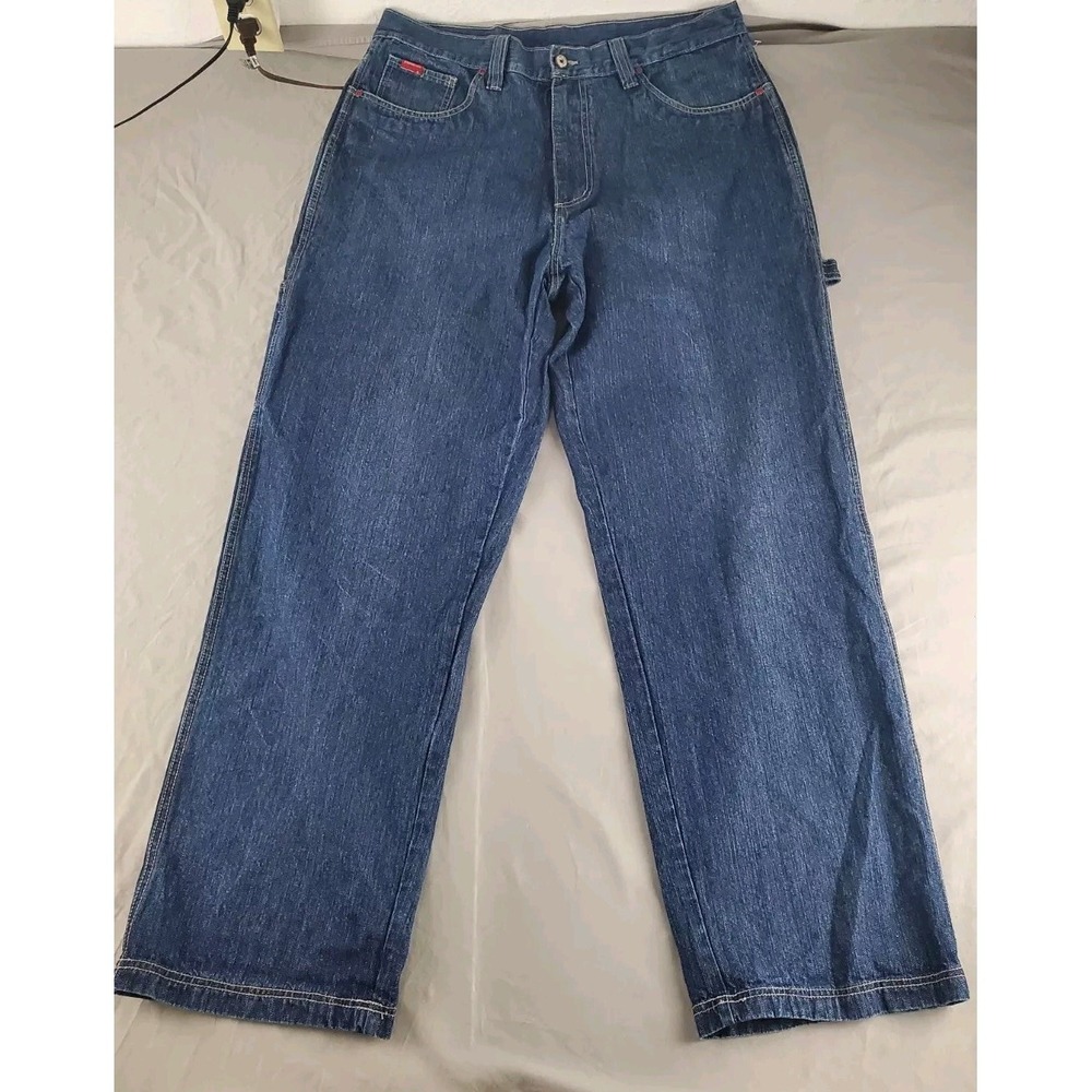 Platinum Fubu Jeans Mens 36 34 Navy Baggy Carpenter High Rise Zip Fly